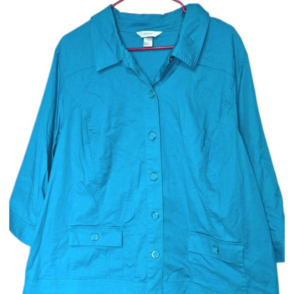 CJ Banks Blouse 3/4 Sleeve Boxy Ribbed Women's Size 3x Topical Blue Vacation - Picture 2 of 8